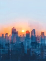 Fototapeta premium Tranquil Metropolis A Minimalist Digital Cityscape Capturing the Serene Beauty of Dawn s Soft Hues