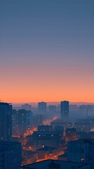 Fototapeta premium Minimalist Digital Cityscape at Sunrise with Geometric Shapes and Muted Color Palette