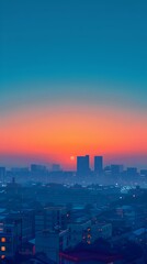 Minimalist Cityscape at Serene Sunrise with Geometric Shapes and Calming Colors