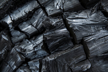 Intricate charcoal surface texture illuminated softly against deep dark surroundings.