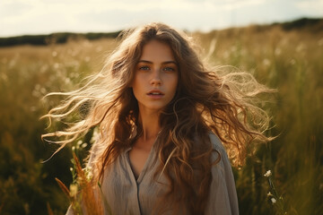 Portrait of calm happy smiling free woman with closed eyes