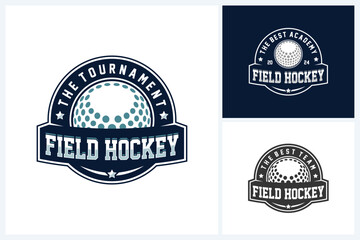 Obraz premium Field hockey logo sport design template, field hockey emblem vector, hockey tournament badge logo design vector illustration