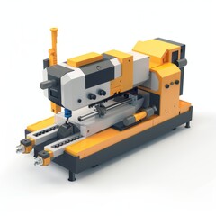 Fototapeta premium 3D Render, Low Poly style of a plastic injection molding machine, on isolated white background, Generative AI