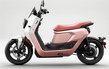 Obraz premium Sleek Modern Electric Scooter in Pink and White with Red Seat on a White Background