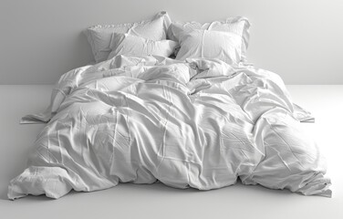 Cozy Unmade Bed with White Wrinkled Sheets and Pillows in Minimalist Bedroom Setting