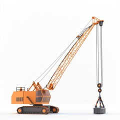 3D Render, Low Poly style of an industrial crane lifting heavy equipment, on isolated white background, Generative AI