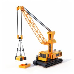 3D Render, Low Poly style of an industrial crane lifting heavy equipment, on isolated white background, Generative AI