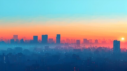 Naklejka premium Minimalist Cityscape at Sunrise with Geometric Skyline in Serene Color Palette