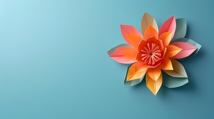 Tropical Origami Paper Lotus Flower on Vivid Colored Background