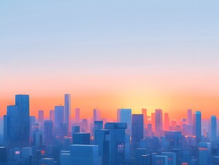Fototapeta premium Minimalist Digital Cityscape at Serene Sunrise with Geometric Shapes and Calming Colors