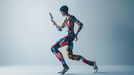 Fototapeta premium Digital Runway Show: AI Robot Fashion Model in Avant-Garde Couture, Fashion Concept, on White Background