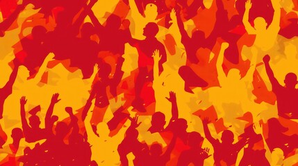 Silhouettes of a Crowd of People in Red and Yellow