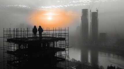 Fototapeta premium Black and white construction workers 