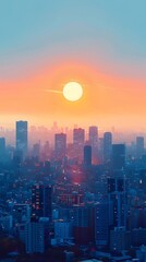 Fototapeta premium Mesmerizing Minimalist Cityscape at Sunrise with Geometric Shapes and Vibrant Color Palette