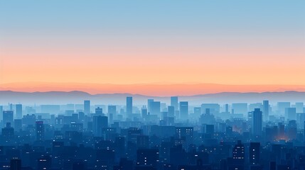Fototapeta premium Minimalist Cityscape at Sunrise with Geometric Shapes and Vibrant Color Palette