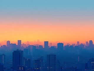 Fototapeta premium Minimalist Cityscape at Sunrise with Geometric Silhouettes in Pastel Hues