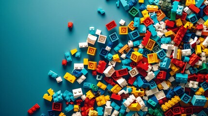 A pile of colorful blocks scattered all over the place.