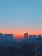 Fototapeta premium Minimalist Cityscape Sunrise with Geometric Skyscrapers and Serene Color Palette