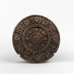 Naklejka premium 3D Render, Low Poly style of ancient coin artifact, on isolated white background, Generative AI