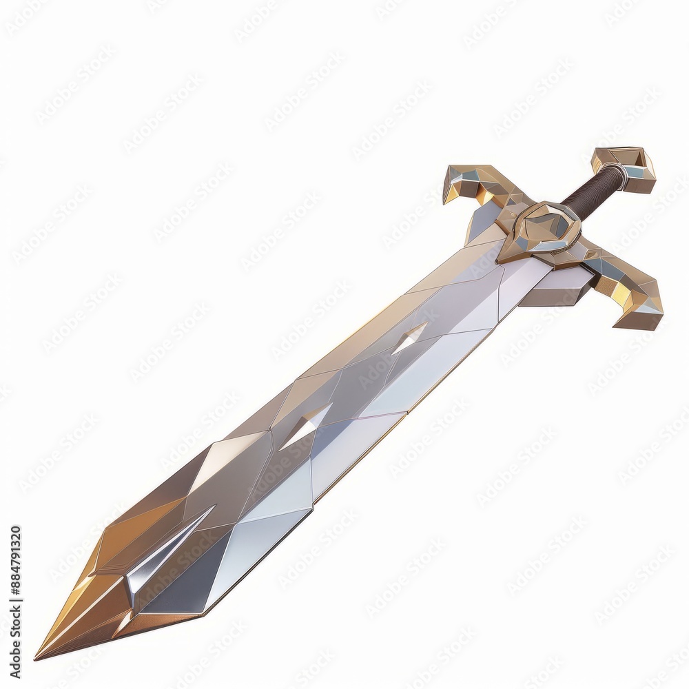 Wall mural 3d render, low poly style of legendary sword artifact, on isolated white background, generative ai