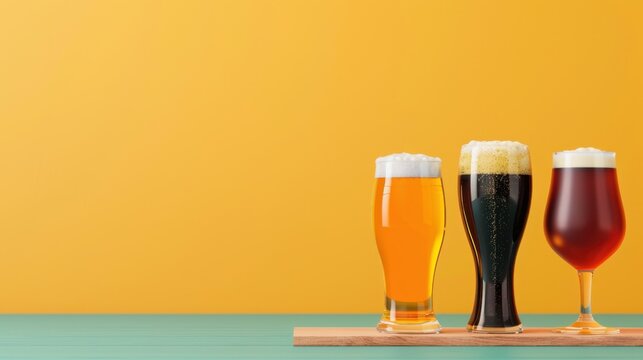 International Beer Day celebration, flat design with copy space, covers various beers, depth of field effect. - Powered by Adobe