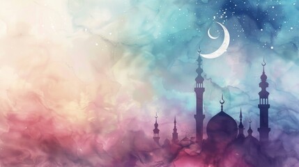 Obraz premium Ramadan in watercolor style with copy space