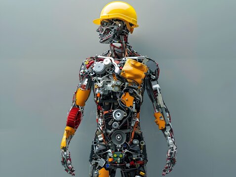Futuristic Cyborg Engineer with Mechanical Components in Exploded View