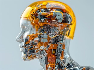 Futuristic Exploded View of a Cyborg Engineer with Mechanical Parts