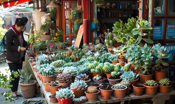 array of potted succulents and buyer , Generative AI - Powered by Adobe