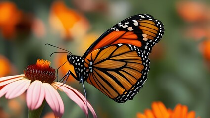 Obraz premium Monarch Butterfly Perched on a Pink Echinacea Flower
