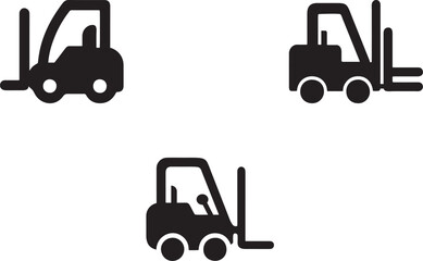 Black forklift truck vector icon on white background