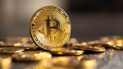 金色に輝くビットコインを富と成長のコンセプトで描いたAI生成画像