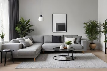 Cozy minimalist living Room with couch set and White Wall. Generative ai