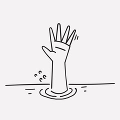 hand drawn doodle a drowning persons hand asks for help
