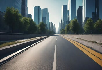 Obraz premium wide angle view of the road in the city, high buildings in the city