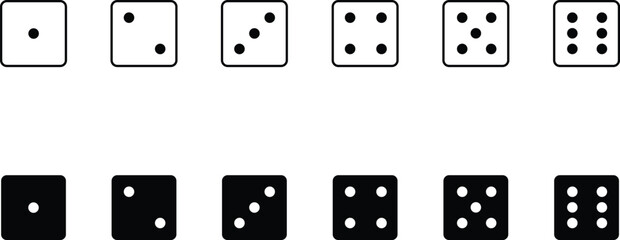 vector set of dice to gamble or gambling. dice cube, casino game. Black icon. casino symbol isolated on transparent Background, gambling game business concept, for web, mobile phone, app, logo design.