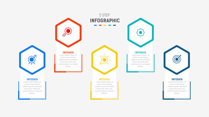Five Step Infographic design element template for presentation. info graphic illustration. process diagram and presentations step,  banner, flow chart, 5 option template.