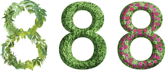 8, design made from green grass, leaves and flower, .suitable for birthday, anniversary and memorial day templates, go green concept