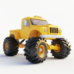 Obraz premium 3D Render, Low Poly style of toy monster truck vehicle, on isolated white background, Generative AI