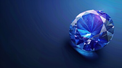 Fototapeta premium Sapphire, a beautiful sparkling blue gemstone on a dark blue background. Vector illustration.
