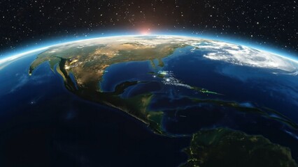 Fototapeta premium Outer space corner of the world The sun is rising beautifully.