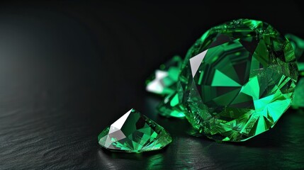 Fototapeta premium Clear green emeralds shine like beauty on a black background. Vector illustration.