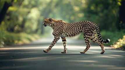 Obraz premium Cheetah Walking on a Road