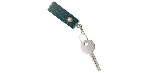 Realistic Leather Key Chain With Metal Ring Vector Illustration.	