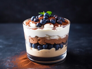 mousse dessert with cream and blueberries