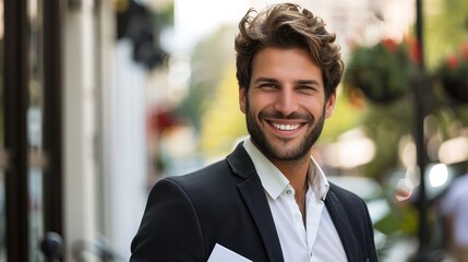 European Business Professional Smiling with Resume