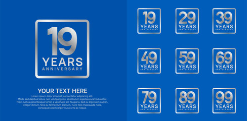 anniversary set logo style with silver color in square for company celebration moment