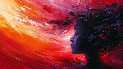 Fototapeta premium woman empowerment concept, abstract painting, rough brush strokes 