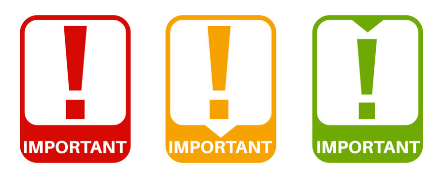 set exclamation sign with important text. notice symbol labels design vector illustrations