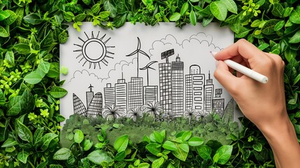 Green City - A Hand Drawing of a Sustainable Urban Landscape